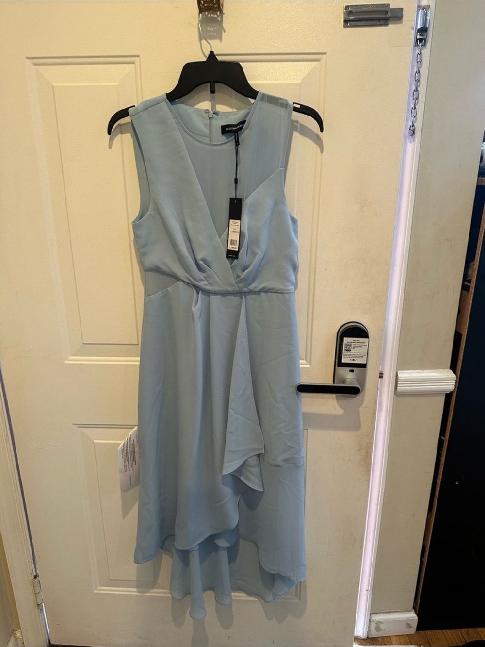 BCBGMaxAzria Light Blue Sleeveless Wrap-Style Mini Dress